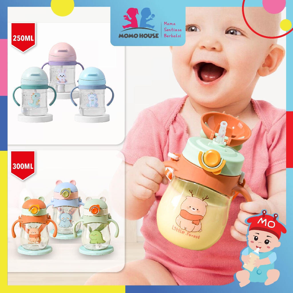 250ml / 300ml Baby Water Bottle Learning Cup Non-spill Training Cup Leak-Proof Fee With Gravity Ball Straw Handle Bottle