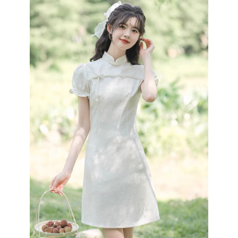 Ready Stock*Cheongsam Dress 2025 QIPAO #Cheongsam #Qipao连身裙 改良版旗袍裙收腰显瘦短袖连衣裙