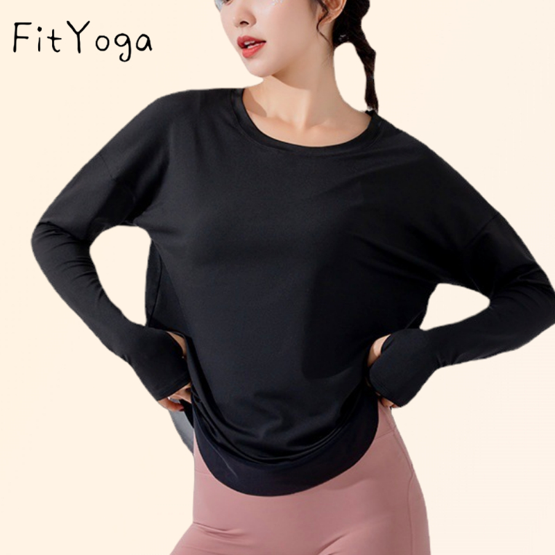 FitYoga Plus Size Baju Sukan Wanita Yoga Shirt Long Sleeve Yoga Top Wear Women Gym Sportswear