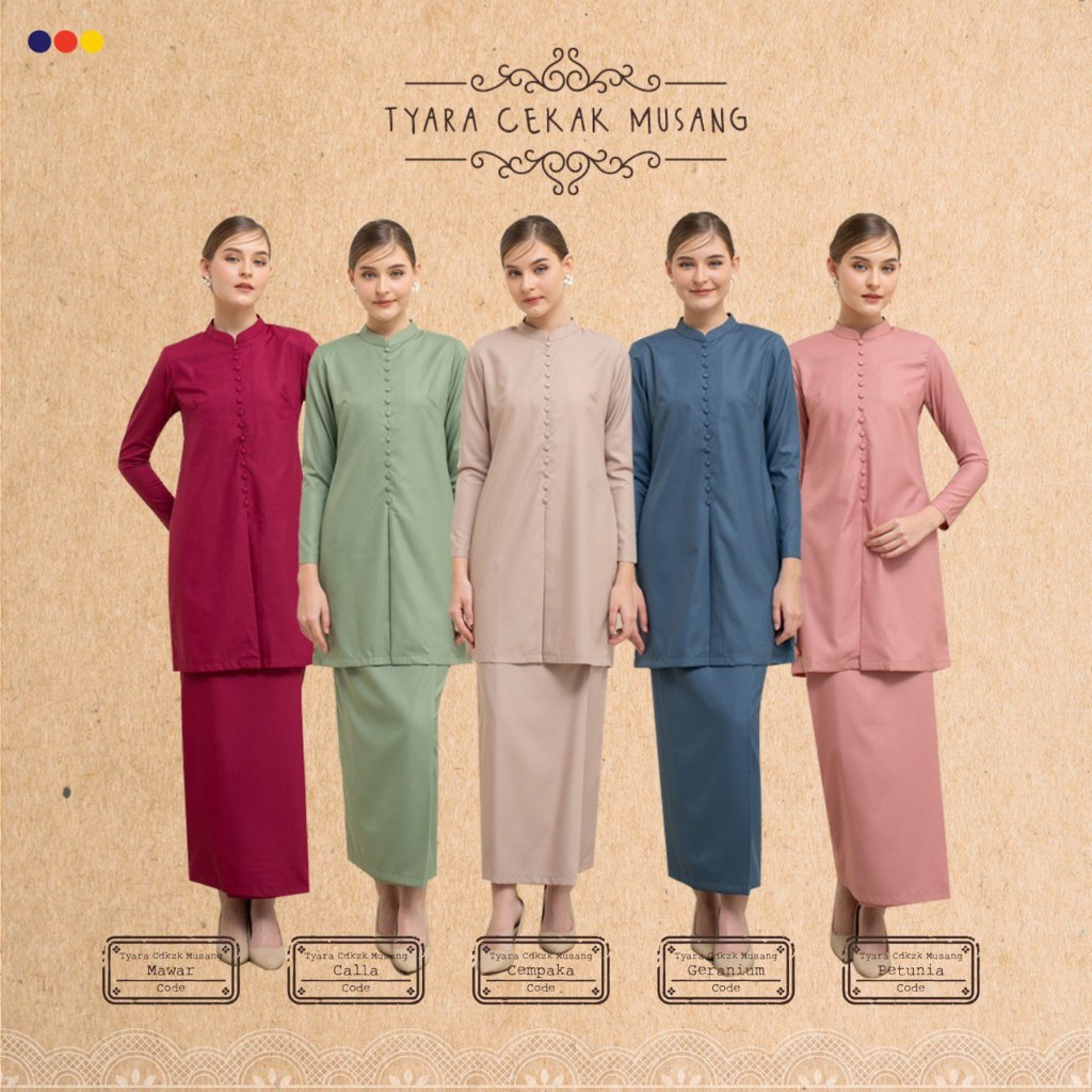 Kurung Factory Tyara Cekak Musang Moden 2024 Bridesmaid Kolar Maroon Pink Hijau Brown Blue Cotton Button Fashion