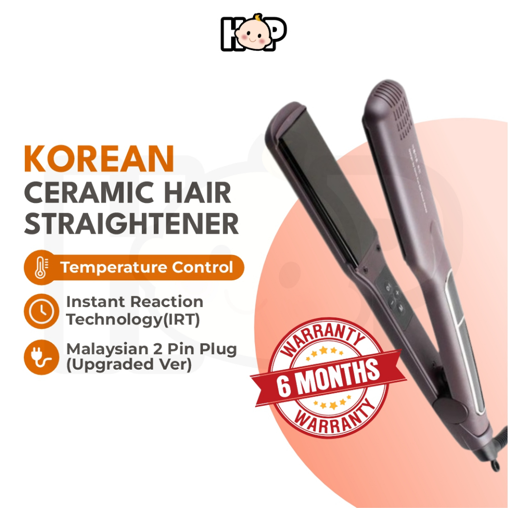 【6M WARRANTY】2 Pin Plug Korean Ceramic Hair Straightener Iron Professional Hair Straightener 2 in 1 Flat Iron Hair Curl