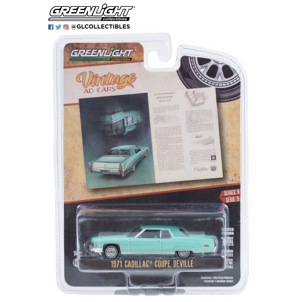 Greenlight Collectibles 1/64 1971 Cadillac Coupe deVille (Vintage Ad Cars Series 9)