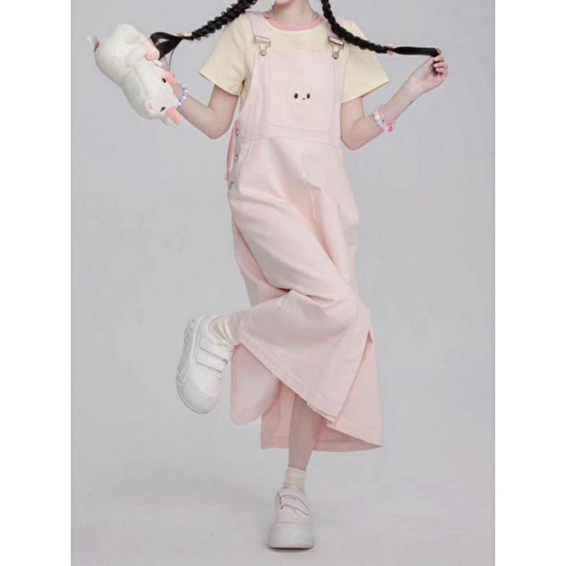 summer pink loose denim jumpsuit dress (RS3849)