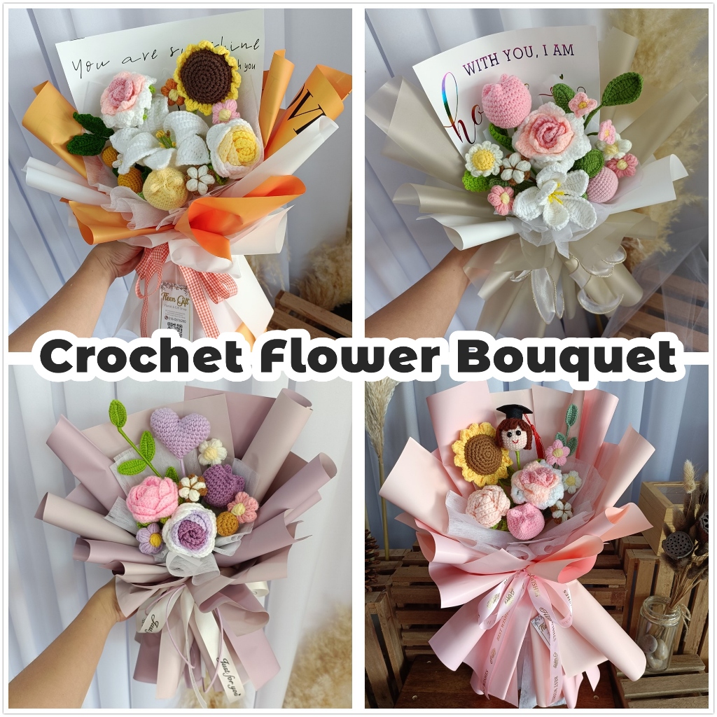 TTEEN GIFT Crochet Flower Knitted Bouquet Wool Birthday Teachers Friend Graduation Gifts 男女生勾线编织针织花束