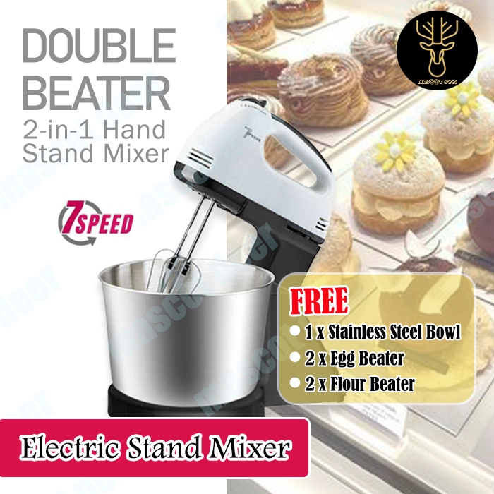 7 Speed Electric Egg Beater Stand Mixer Baking Whisk Mesin Pengadun Tepung Food Bancuh Telur Stand Blender Hand Mixer