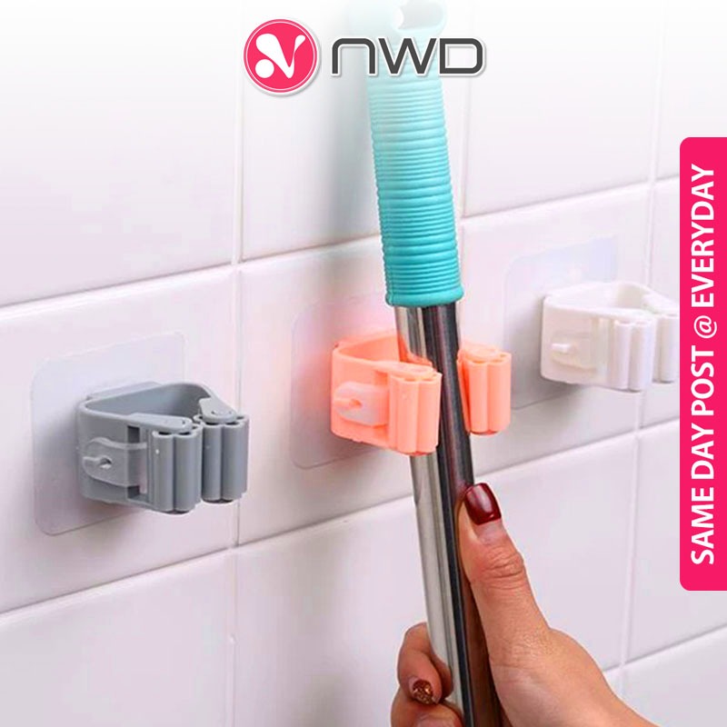 《 》Wall Mount Mop Hooks Bathroom Kitchen Living Room Brush Broom Umbrella Clamp Holder Penyangkut Penyapu 拖把挂钩