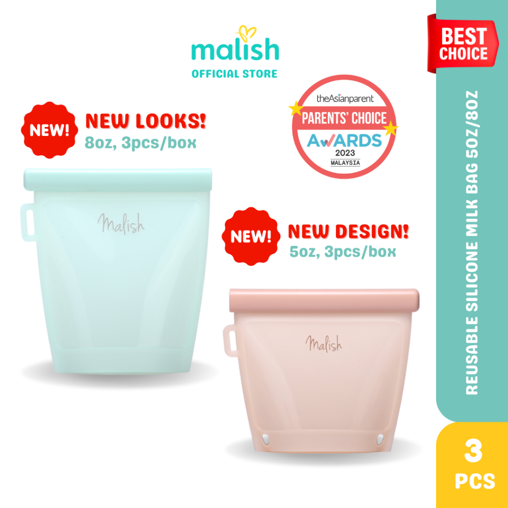 Malish Reusable Silicone Breast Milk & Baby Foods Bag (5oz/8oz x 3)