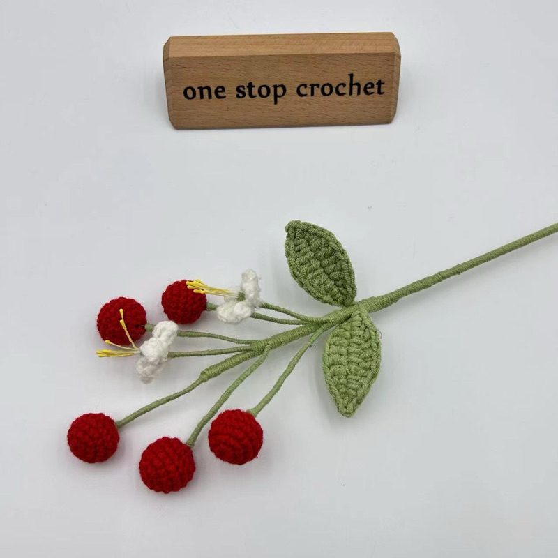 Knitted cherry Flower Hand Crochet Fake Woven Flower Valentine's Day Boyfriend Girlfriend Gifts Wedding 小樱桃花手工钩针花束生日毕业礼物