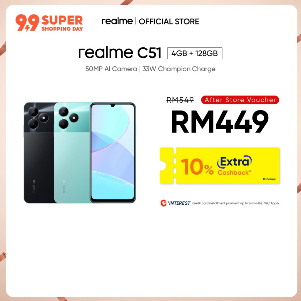 realme C51(4+128GB) | 50MP AI Camera | 33W Champion Charge | 5000mAh Massive Battery | 90Hz Display