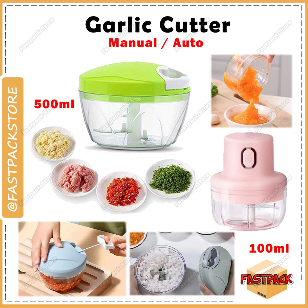 Rechargeable Wireless / Manual Food Cutter Garlic Meat Chopper Pengisar Bawang Mesin Cincang DIY Easy Spin 100ml 500ml