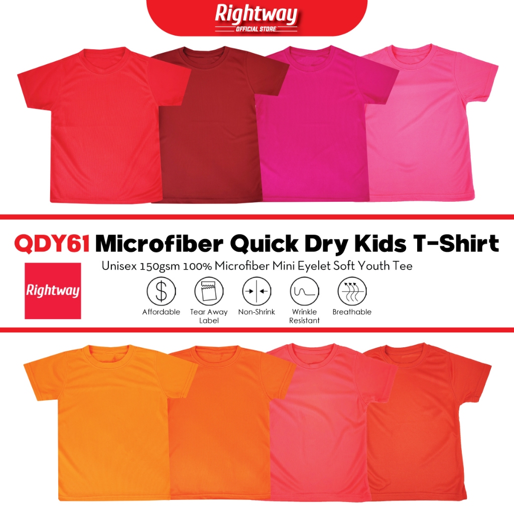 RIGHTWAY 100% Microfiber Children T-Shirt Kids Youth Plain Round Neck T-Shirt Baju Anak Lelaki Perempuan - QDY61 Group E