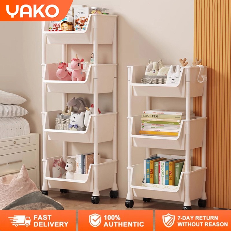 YAKO 2-5 Layer Book Shelf Moving Rack Organizer Bathroom Trolley Cart Kitchen Storage Rack Rak Buku 收納架