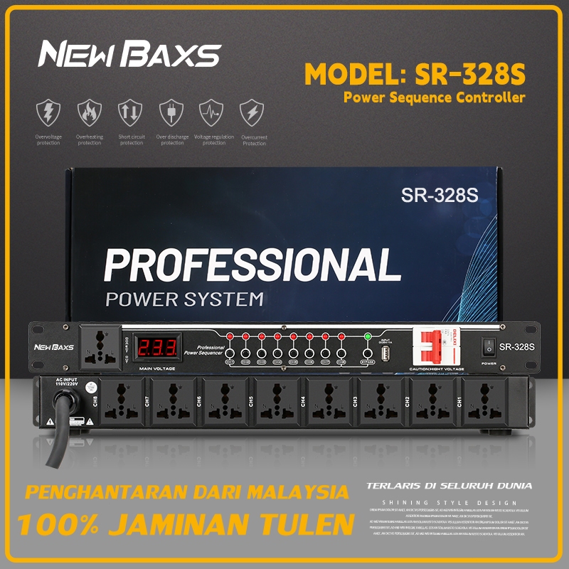 New Baxs Pengurus kuasa SR-328S 8 Chanel 40 Amp power controller Audio system power timing is applicable to the stage