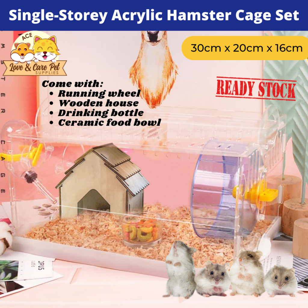 1-layer / Single-Storey Portable Acrylic Full Set Travel Hamster Cage & Small Animals (30x20x16cm)