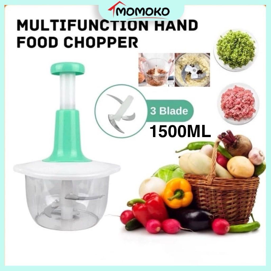 Hand Press Push Food Processor Chopper 1500ML Chopping Fruits Vegetable Slicer Cutting Kitchen Tools