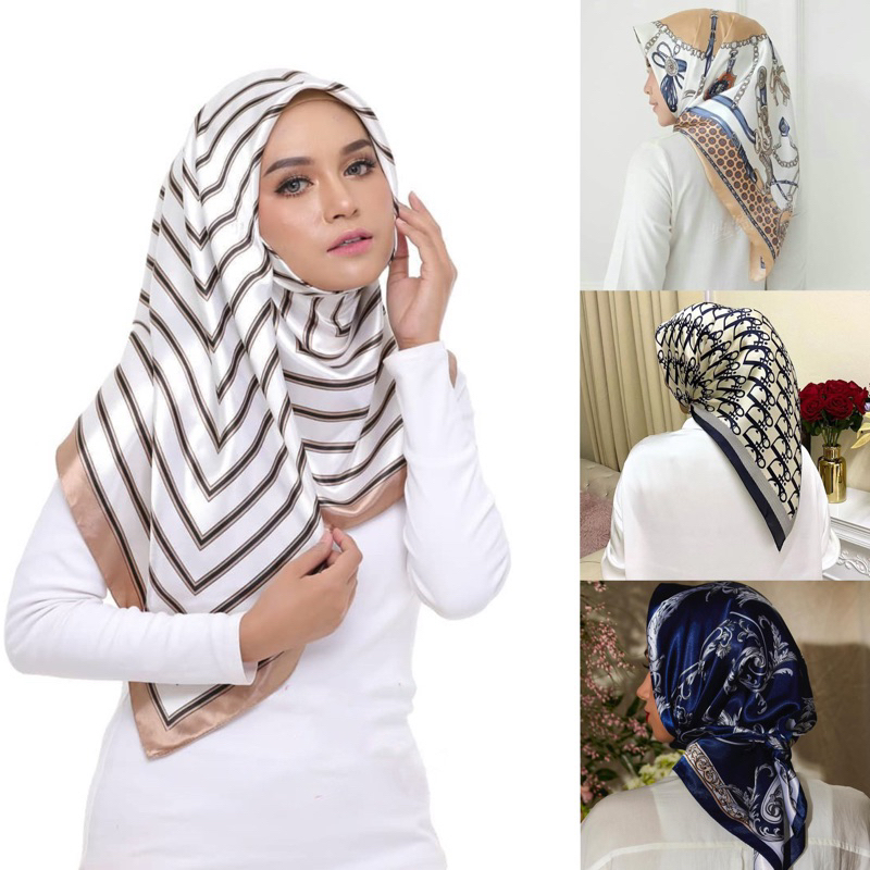 [Ready Stock]Explosive silk scarf 90*90cm satin square scarf European and American Women’s head scarf tudung bawal