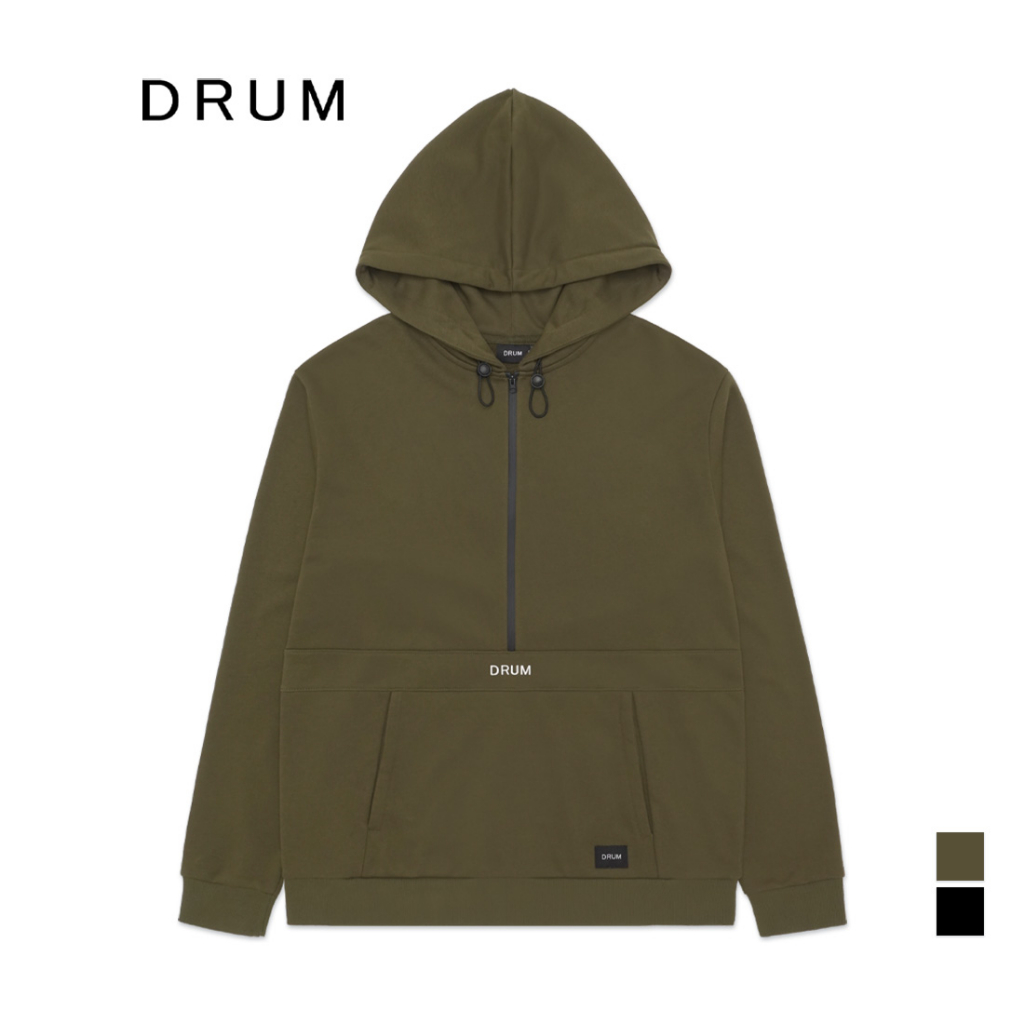 DRUM SELECT Half Zipper Hoodie- Army Green/Black