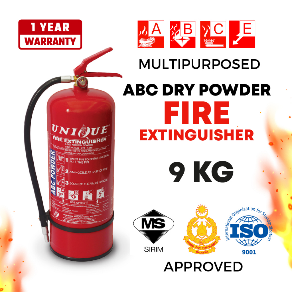 BRAND (UNIQUE FIRE) 9KG ABC DRY POWDER FIRE EXTINGUISHER