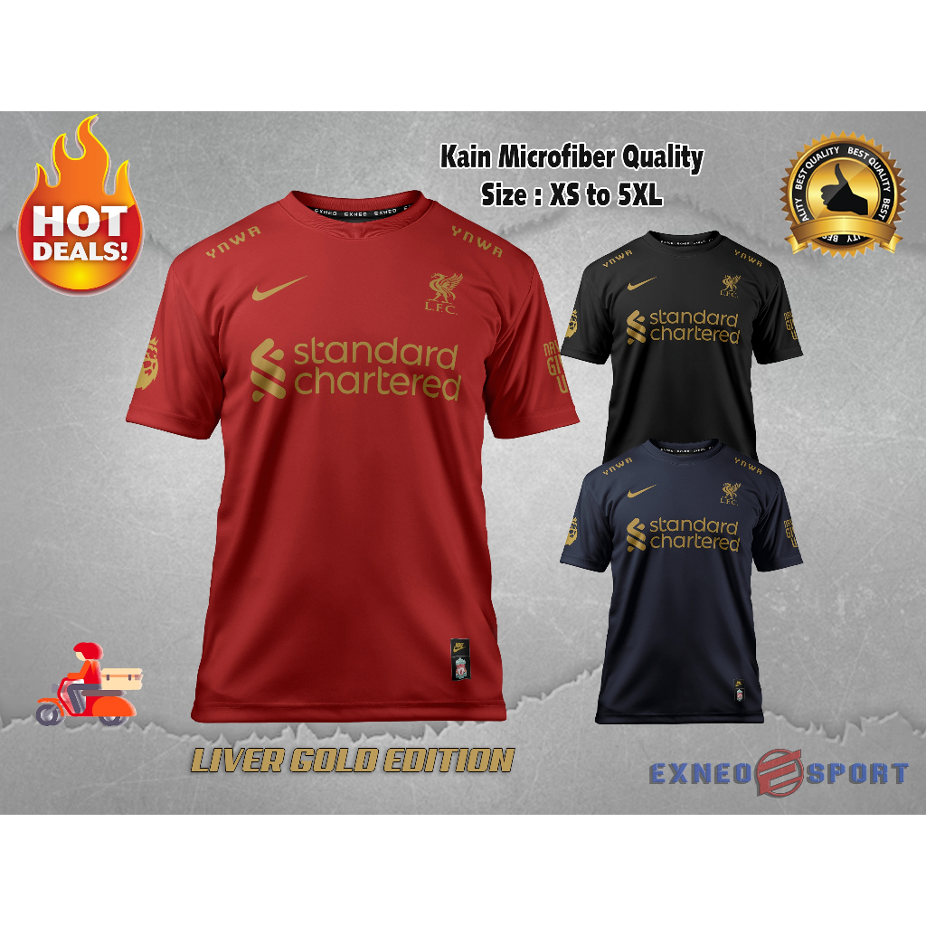 Microfiber QualityNEW Tshirt Jersey 23/24 Team Liverpool Gold Edition Baju Jersey Graphic Tee