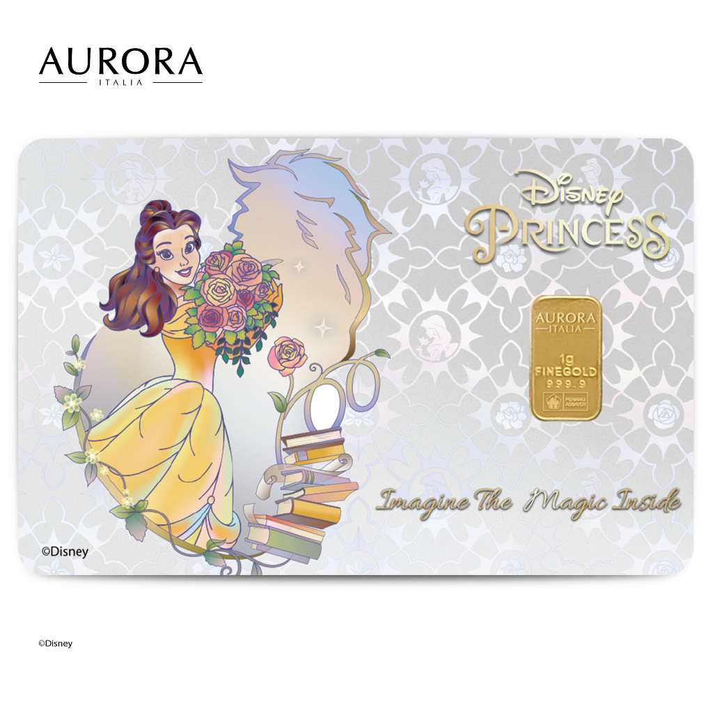 DISNEY X AURORA ITALIA (1g) 999.9 Princess Collection Belle 2 Limited Edition Gold Bar公主系列-贝儿公主纯金足金片