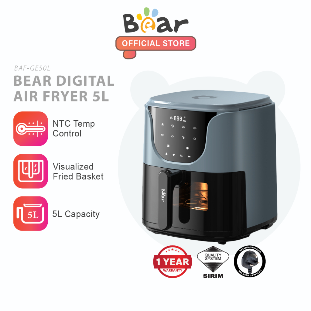 Bear Smart Air Fryer Visual Fryer High Capacity Oven Digital Touch Screen Easy Oil-Free Healthy Cooking (5L) BAF-GE50L