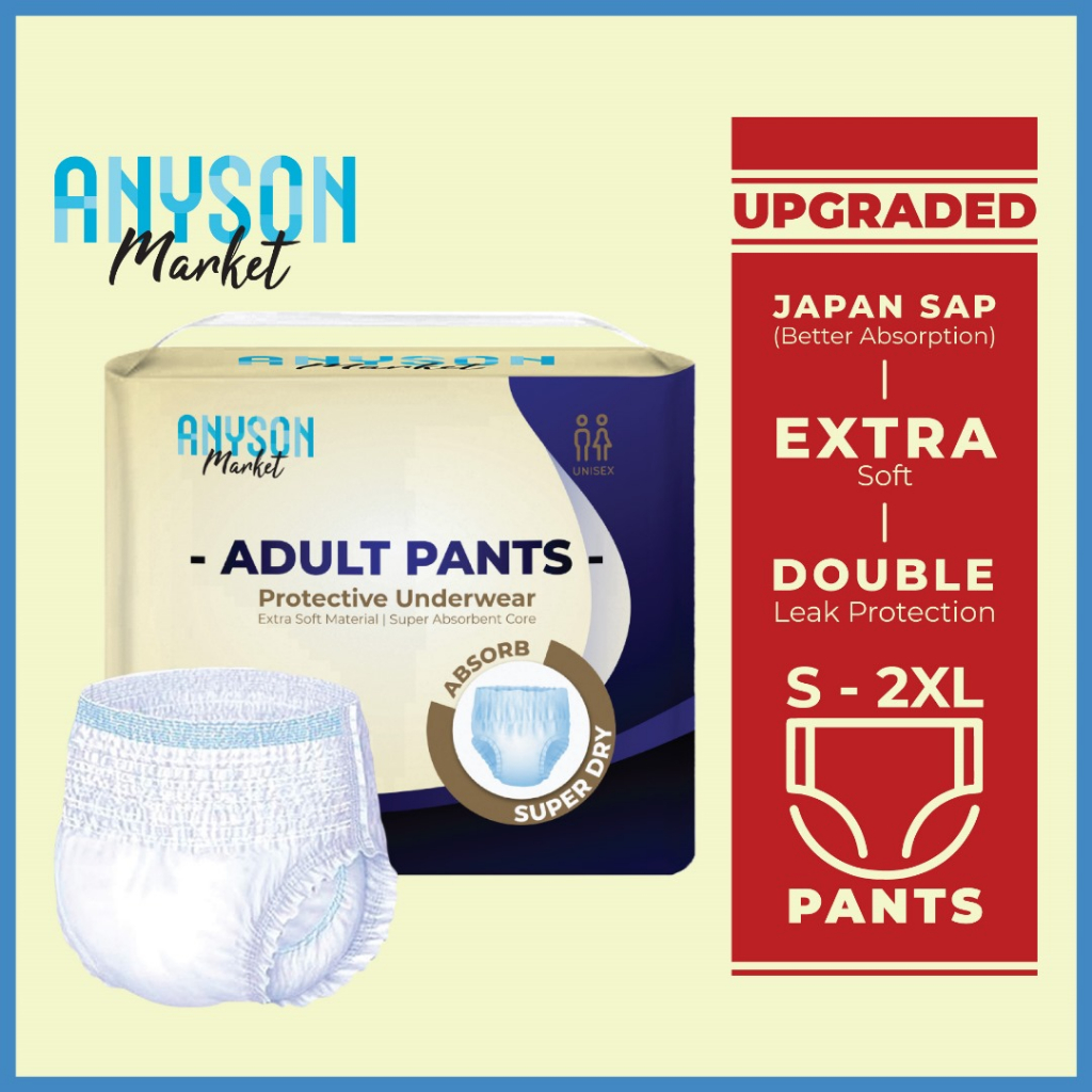 ANYSON MARKET Overnight Soft Breathable Adult Diaper Pants - S / M / L / XL / 2XL 10pc - Lampin Dewasa