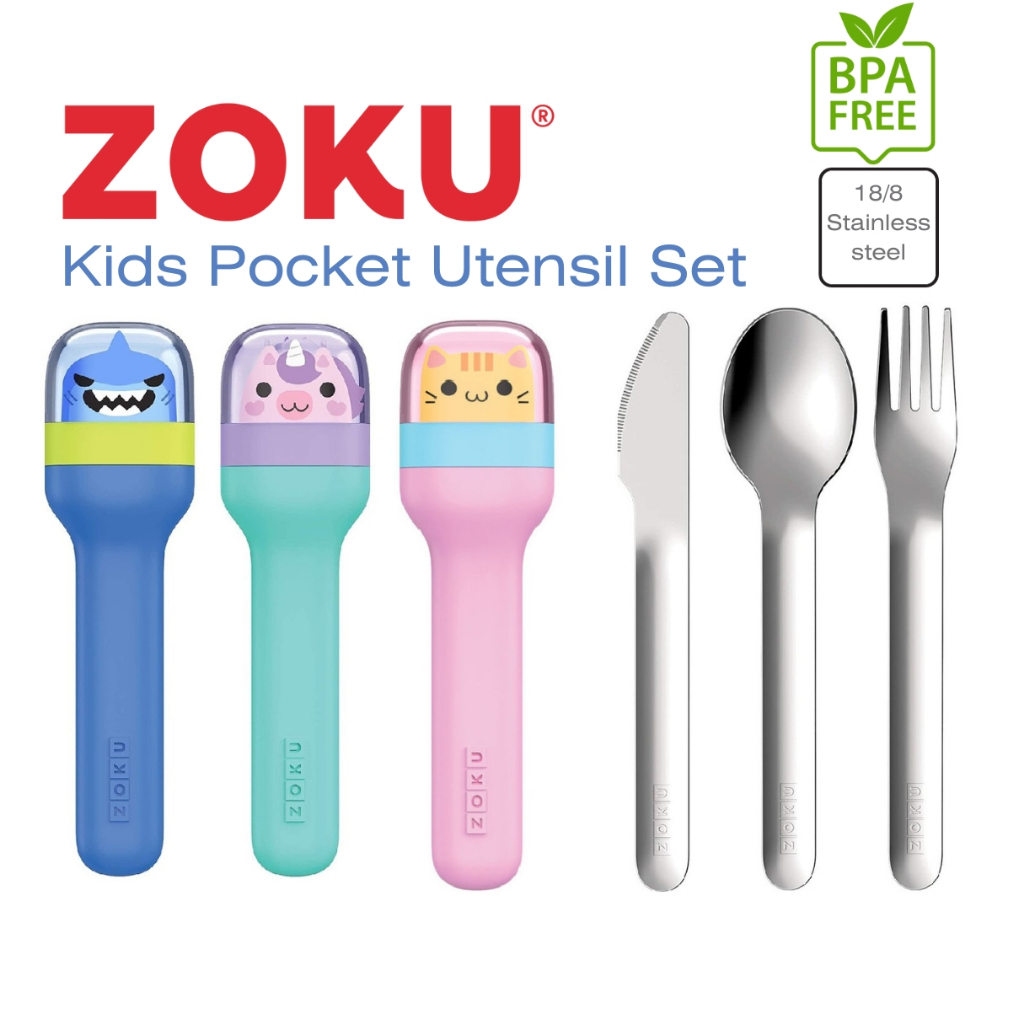 Zoku Premium Stainless Steel Pocket Utensil Set Spoon Fork Knife Kids Bento Lunch Box Camping Outdoor Travel Cutlery