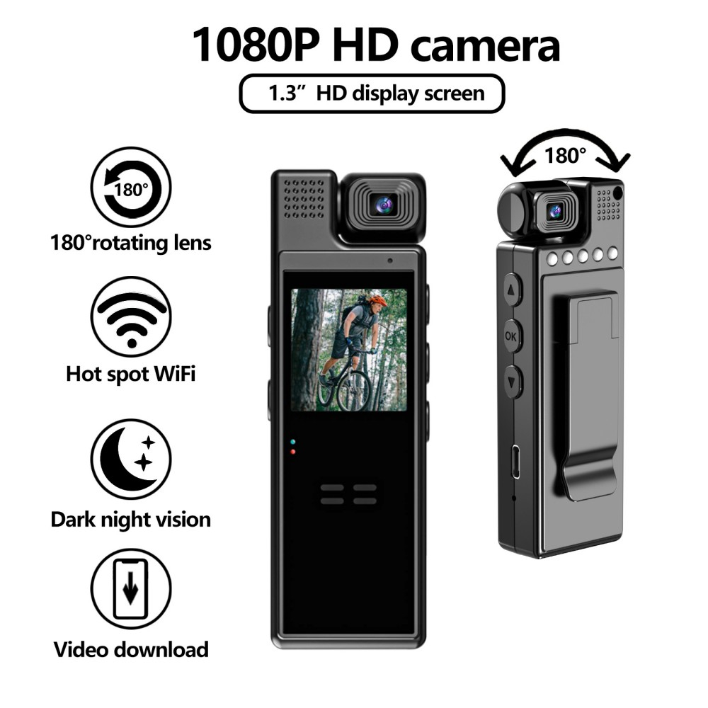 Action Camera HD 1080P Back Clip Pocket Camera 180° Rotating Video Recorder Mini Camcorder Dashcam Moto Camera Sports DV