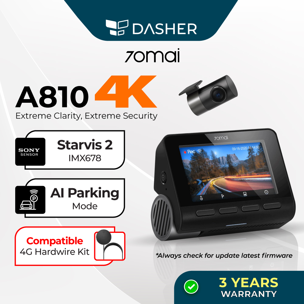 [Premium] 70mai A810 4K Dash Cam Dual Vision Car Recorder with GPS ADAS, Sony Starvis 2 IMX678 Dual Channel,Recorder