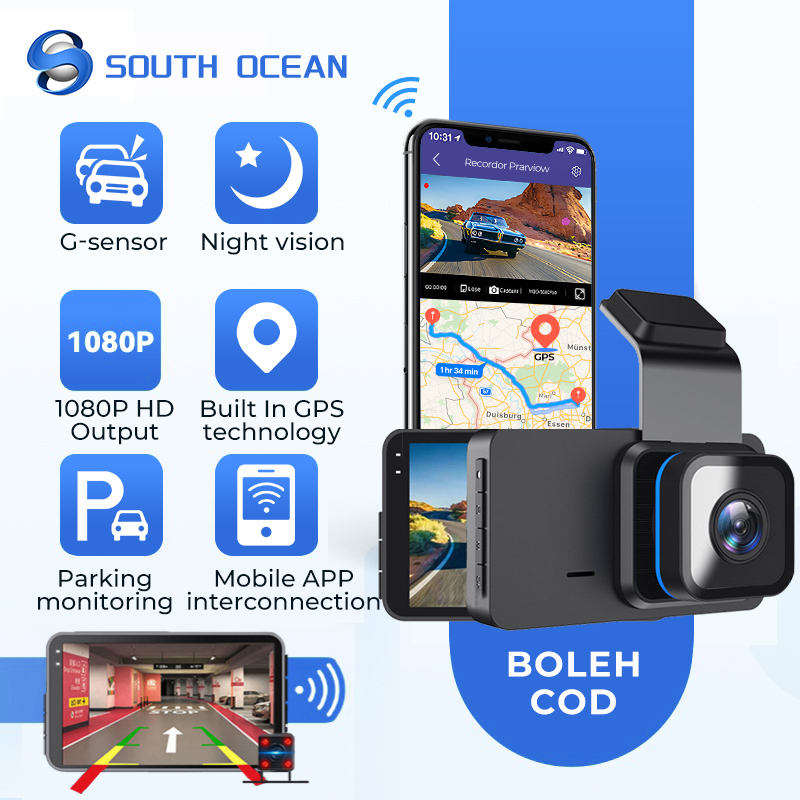 South Ocean 1080P HD Wifi Built-in GPS Auto Drive 24h Parking Monitor Dash Cam Front Rear Camera Car Dashcam