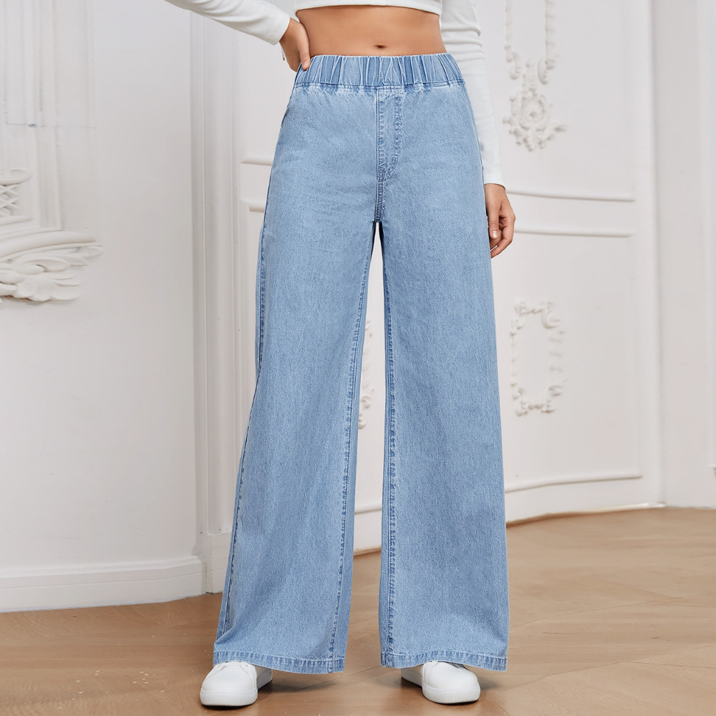 Palazzo Jeans Women High Waisted Wide Leg Pants Loose Mop Pants Plus Size S-5XL Seluar Perempuan Jeans