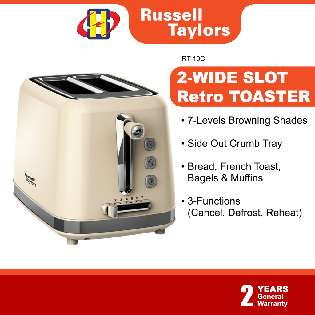 Russell Taylors Retro Toaster (2-Slice/925W) 7-Level Browning Defrost Reheat Toaster RT-10C (RT-10)