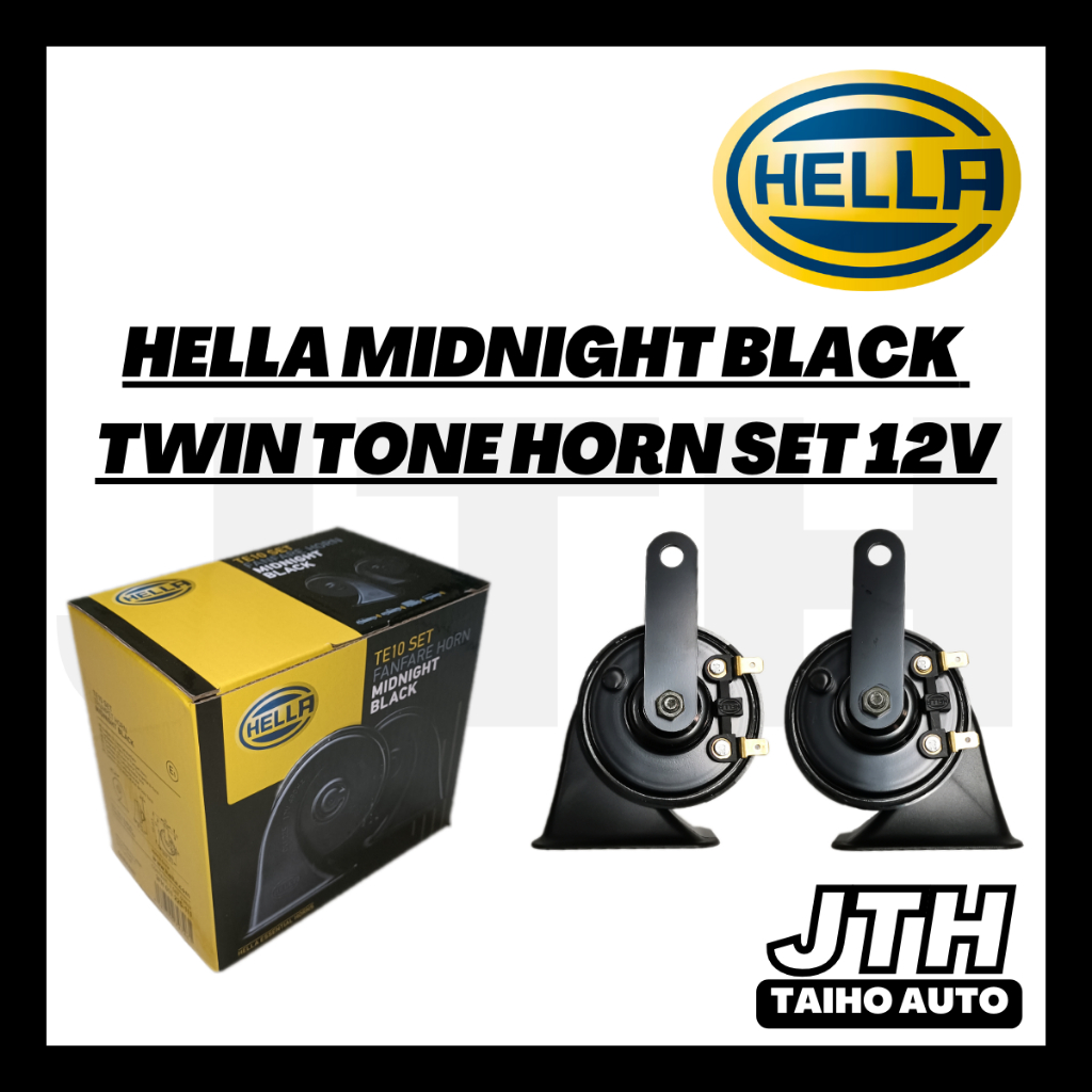 HELLA Midnight Black Horn Set 12V for Passenger Cars 110dB Dual Tone Hon Kereta