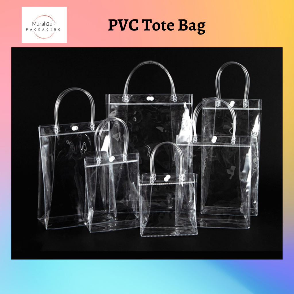 (1pc) Clear PVC Tote Bag with Button/Transparent Shopping Bag/Fancy Shopping Packaging Bag/Beautiful Travel Accessories