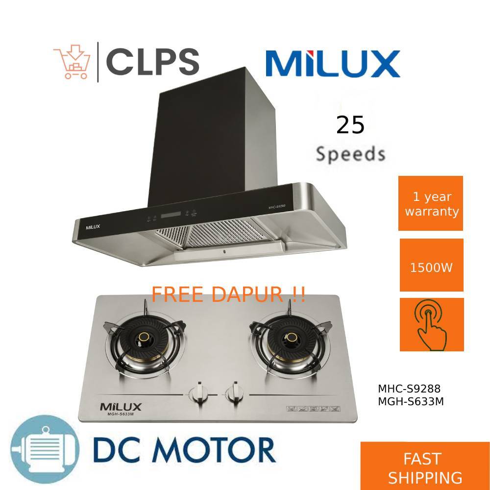 Milux MHC-S9288 25 Speed  Chimney Cooker Hood 1500W GAS HOB MHCS9288 MGH-S633M MHC-S9299 MHC-S9199 MGHS633M MHCS9299