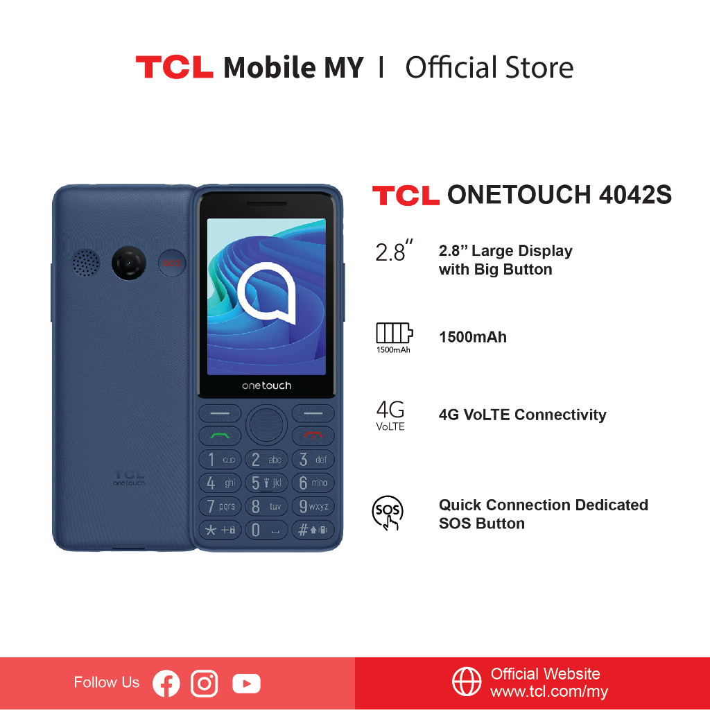 TCL 4042S 4G Elderly Phone | Big Button | 2.8" Display | SOS | Senior Keypad Phone