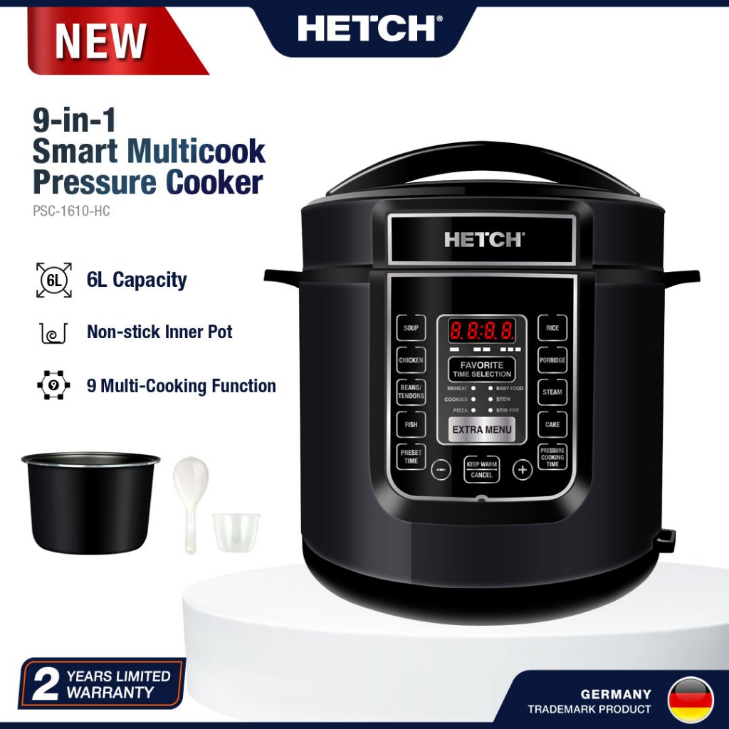 HETCH 9-in-1 Smart MultiCook Pressure Cooker & Rice Cooker (1000W/6L) PSC-1610-HC