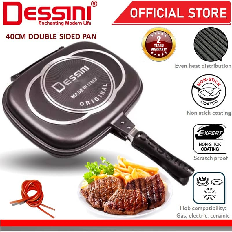 DESSINI ITALY DP-36 Granite Aluminium Non Stick Double Sided Pressure Grill Fry Pan Cookware Tool (36cm)