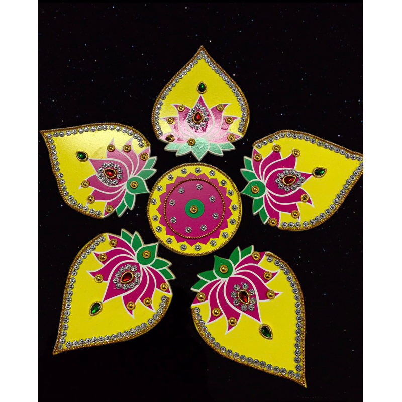 Handcrafted Acrylic Artificial Rangoli Festive Elegance and Vibrant Décor, 6 Piece Set readymade kolam design deepavali