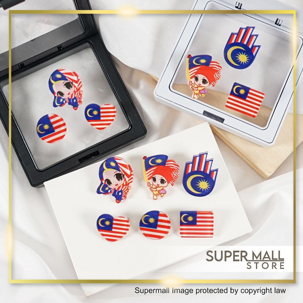 Baby Brooch Pin Tudung Bendera Malaysia Kecil Brooch Merdeka Kerongsang Hijab Fashion Flag With White Or Black Box Kotak