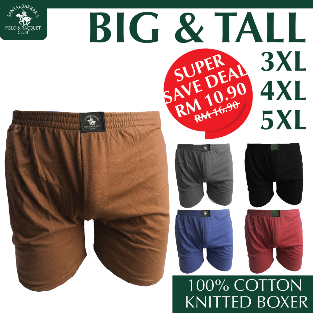 SBPRC Men Underwear 100% Cotton Big & Tall Knitted Boxer 319 Assorted Colour Value Buy Seluar Dalam Sukan Lelaki 3 helai