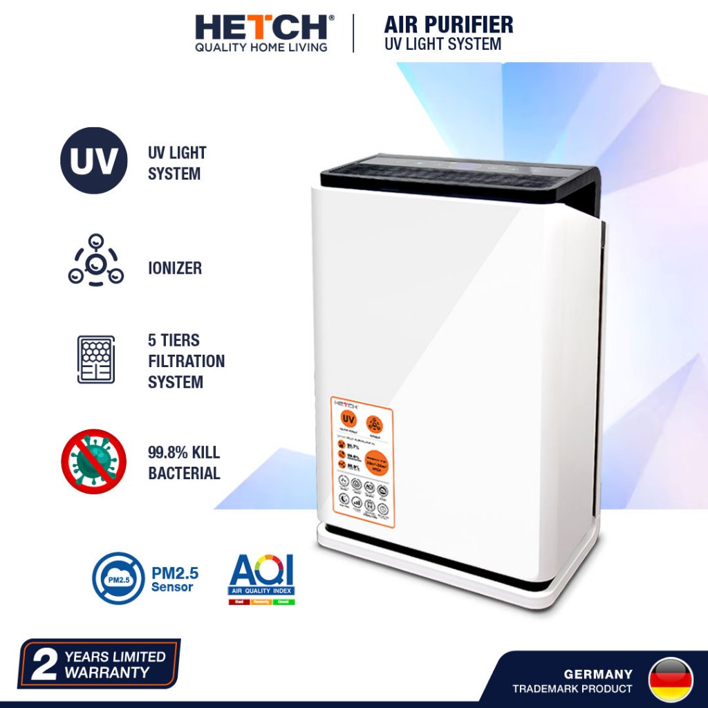 HETCH Air Purifier UV Light System APF-1804-HC 5-Tiers Filtration/Ionizer/Air Quality Indicator