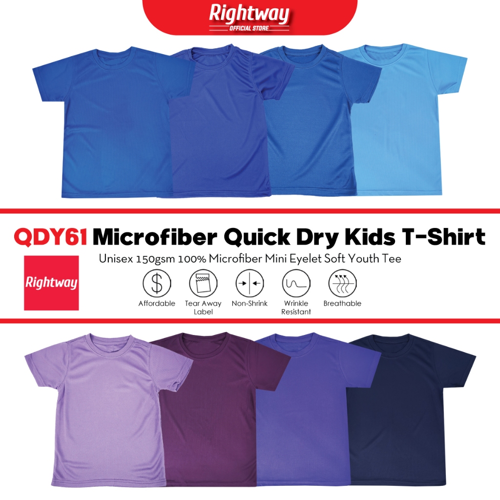 RIGHTWAY 100% Microfiber Children T-Shirt Kids Youth Plain Round Neck T-Shirt Baju Anak Lelaki Perempuan - QDY61 Group B