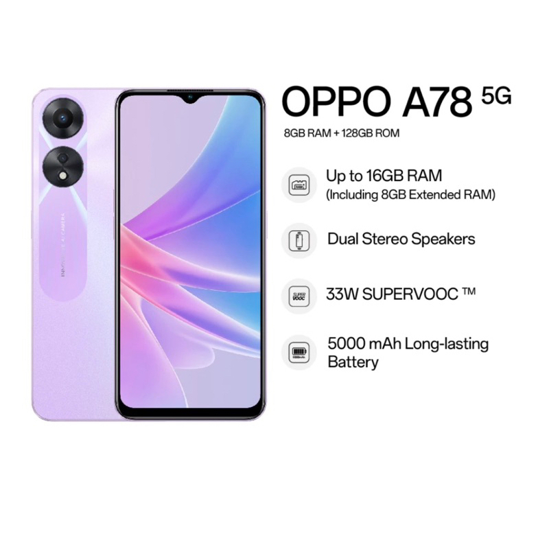OPPO A78 5G Smartphone (8GB RAM + 128GB ROM/33W SUPERVOOC/50MP AI Dual Camera/8GB Extended RAM)