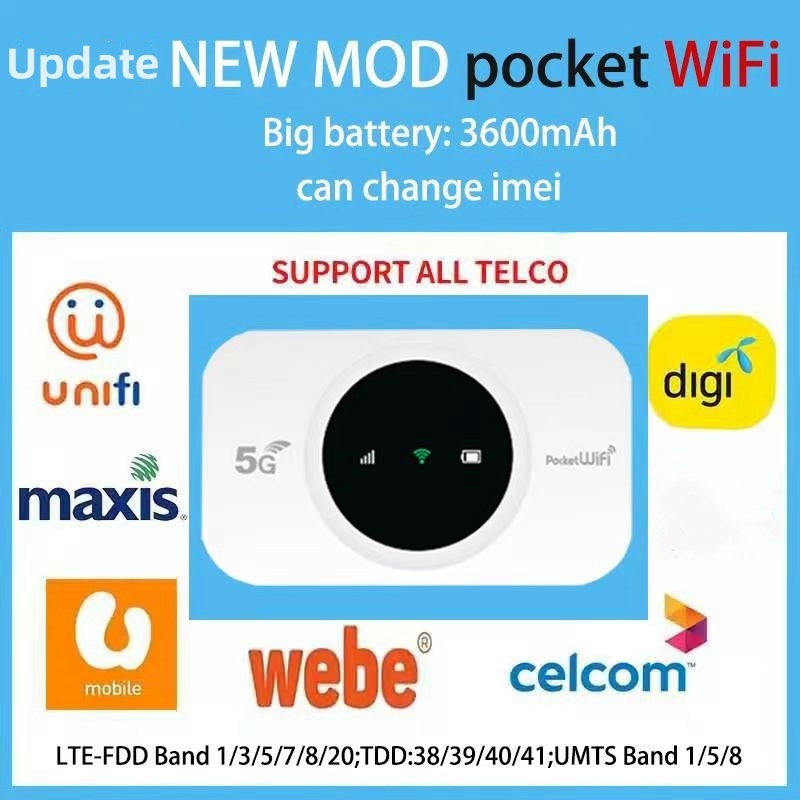 2023 NEW Mifi Modified Unlocked Wifi Modem Pocket Mifi Router Support Unlimited Data Plan Simkad & Rechargeable Battery