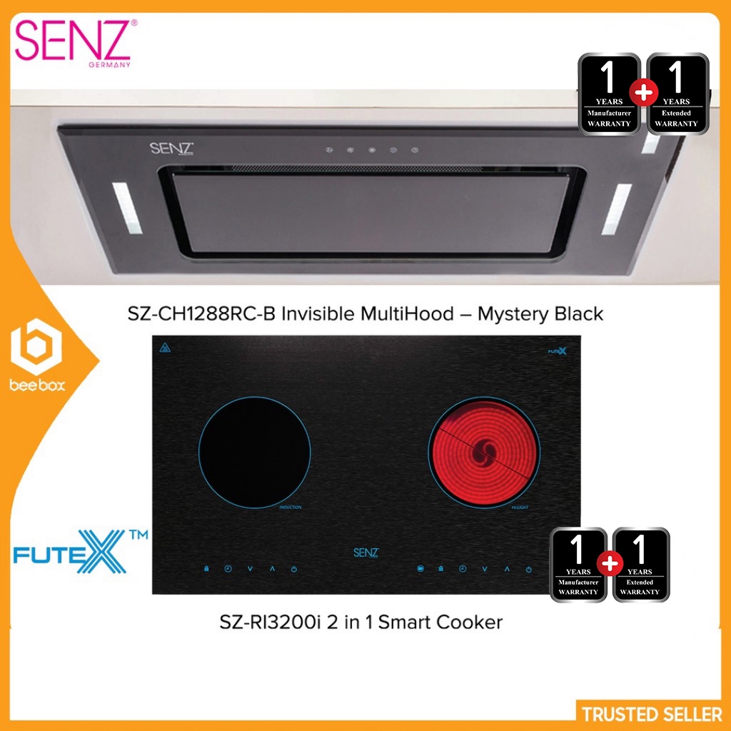 Senz SZ-CH1288RC-B Invisible MultiHood Cooker Hood 1200M3/H Mystery Black+Senz SZ-RI3200I Cooker Hob(*1+1 Year Warranty)