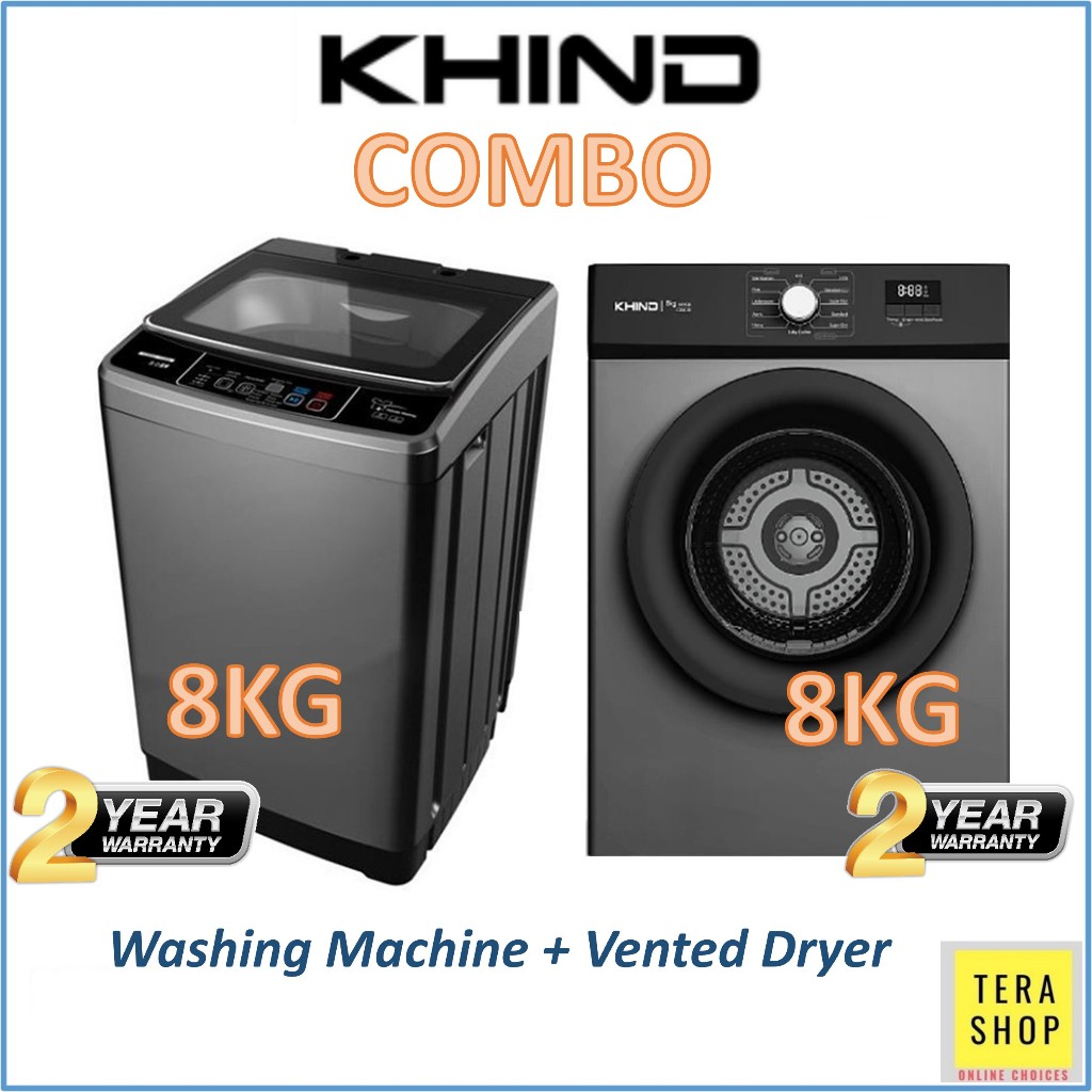 【COMBO】Khind WM80A 8KG Washing Machine Mesin Basuh CD819 8KG Clothes Dryer