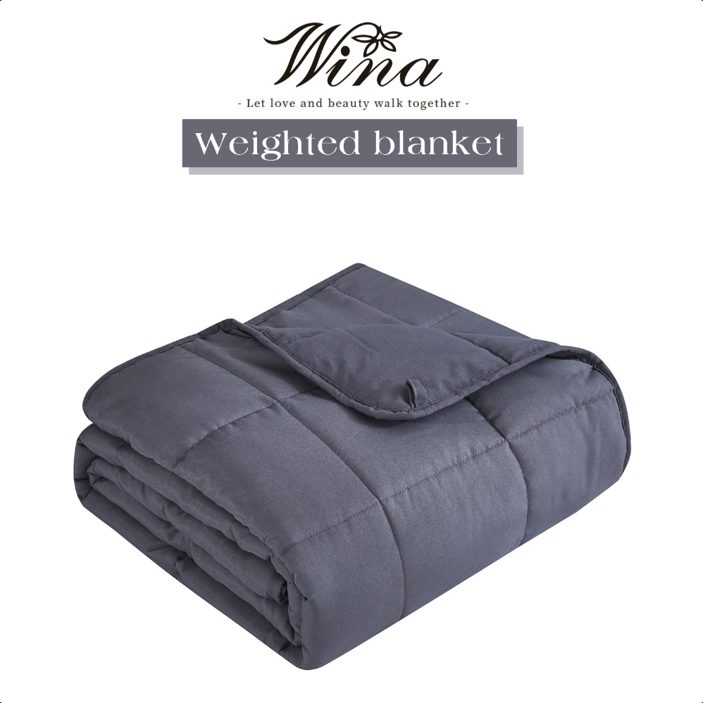 WINA Weighted Blanket (15 lbs 150cm x 200cm) Breathable Thick Blanket Microfiber Material with Glass Beads Large Blanket