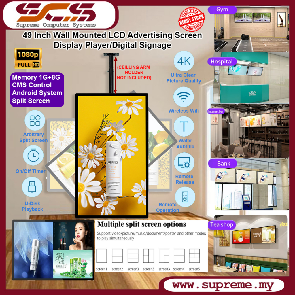 49 Inch LCD Advertising Screen Display Player/Digital Signage/Menu Signage/Advertisement Display with Multiple screen