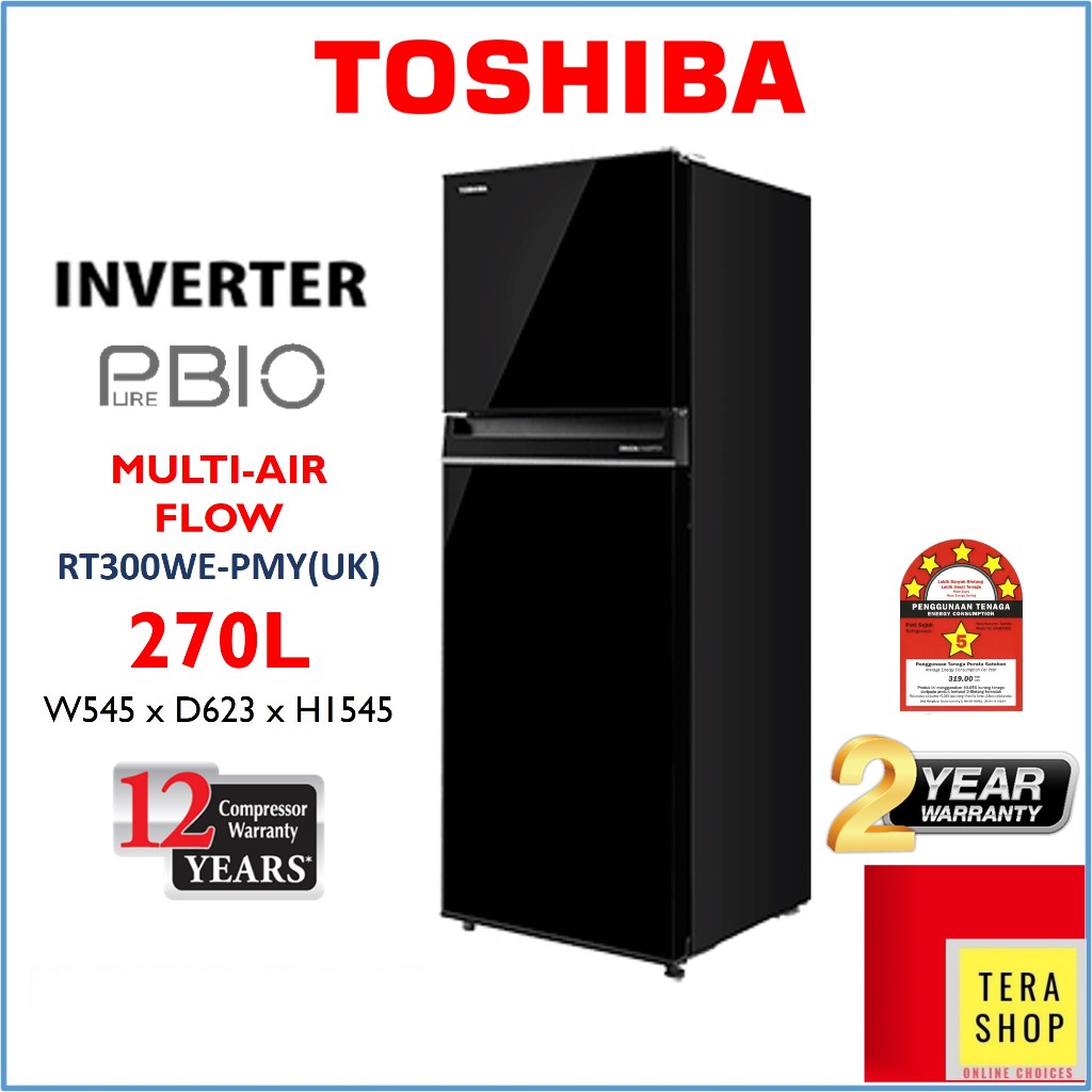 Toshiba RT300 270L Fridge 5 Star Inverter Refrigerator Peti Sejuk